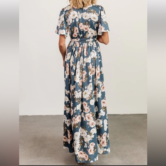 Baltic Born Sicily Satin Maxi Muted Yellow Floral Dress - Picture 5 of 7